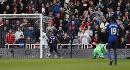 Middlesbrough v Manchester United - Premier League - The Riverside Stadium - 19/3/17 Manchester United's Antonio Valencia scores their third goal Action Images via Reuters / Lee Smith Livepic