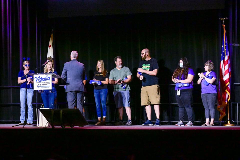 Superintendent Kirk Shrum honors eight employees Monday, August 8, 2022 during Visalia Unified School District's convocation at the Visalia Convention Center.