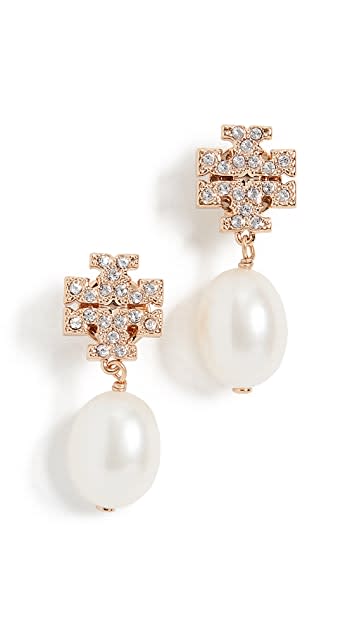 Tory Burch Kira Pave Pearl Drop Earrings  