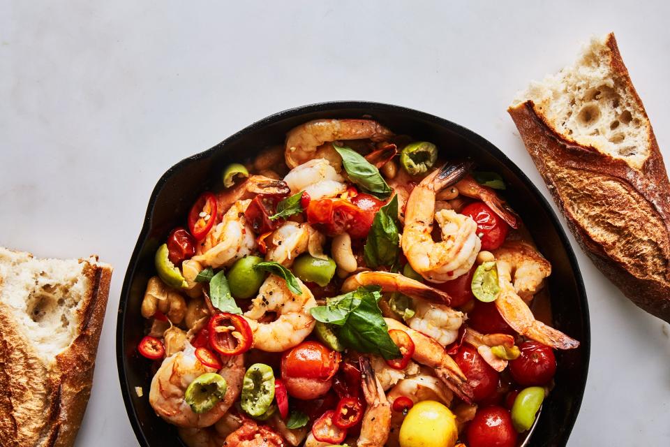 One-Skillet Shrimp and Cannellini Beans in Tomato-Chile Broth