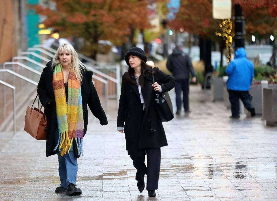 Maire McDonough and Emma van Lent walk through downtown Salt Lake City on Thursday, Oct. 26, 2023. | Kristin Murphy, Deseret News