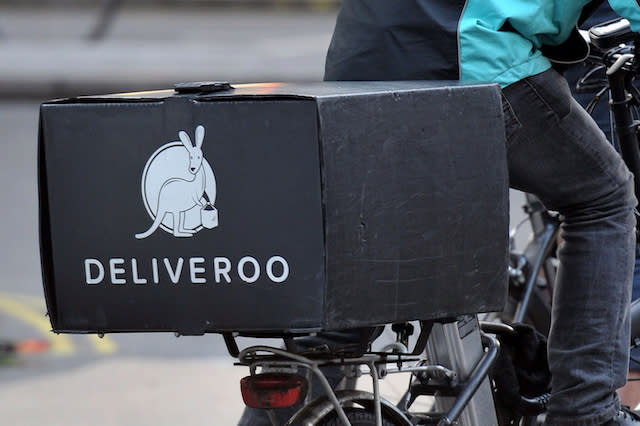 File photo dated 06/01/16 of a Deliveroo cycle rider in central London. Deliveroo has reduced its food delivery time in the UK by 20% this year thanks to a new algorithm for plotting distances between restaurants, riders and customers, the company has said. PRESS ASSOCIATION Photo. Issue date: Wednesday July 26, 2017. The food delivery app says its new Frank algorithm, which came online in January, has reduced the average customer wait time from order to delivery to 29 minutes. See PA story TECHNOLOGY Deliveroo. Photo credit should read: Nick Ansell/PA Wire                                                                            