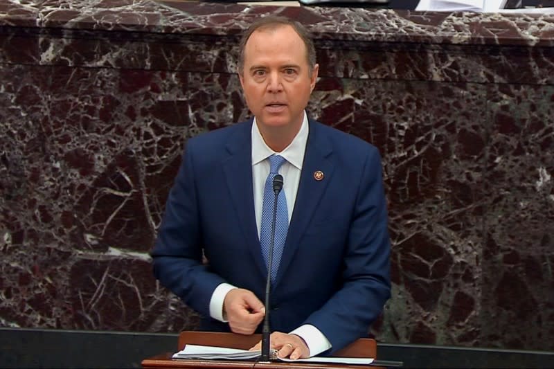 House Intelligence Committee Chairman Schiff speaks during impeachment trial of President Trump at the U.S. Capitol in Washington