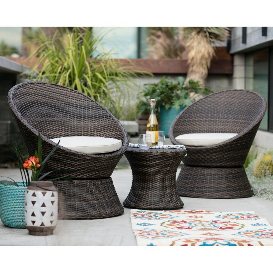 Wicker 3-Piece Swivel Chairs & Table Set