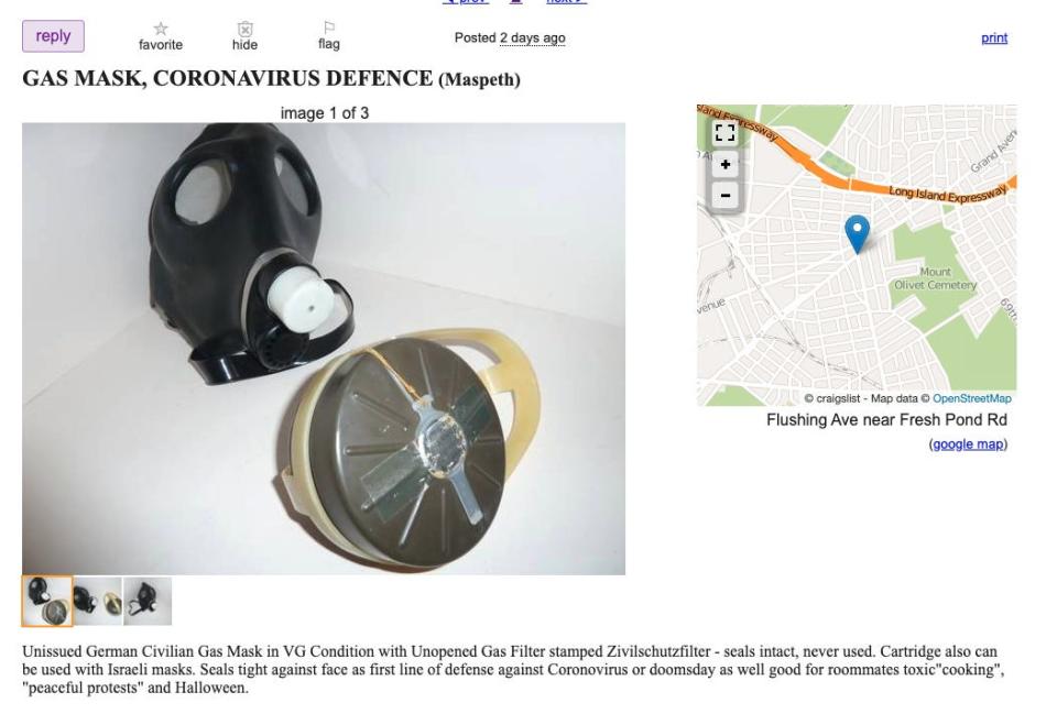 Coronavirus scam 'gas mask'
