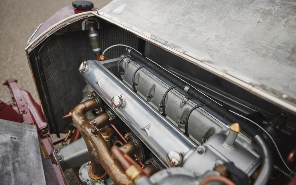 A peek under the car's hood