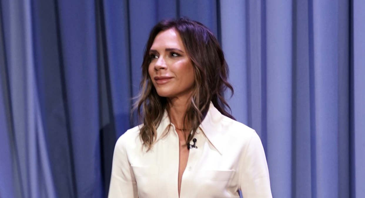 Victoria Beckham left social media user bemused with her outfit choice for the British Vogue editor's nuptials. (Getty Images)