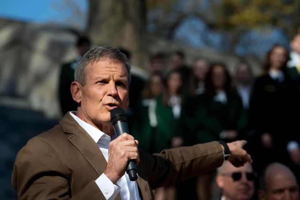 Gov. Bill Lee speaks before agriculture day at the Tennessee Capitol in Nashville, Tenn., Tuesday, March 19, 2024.