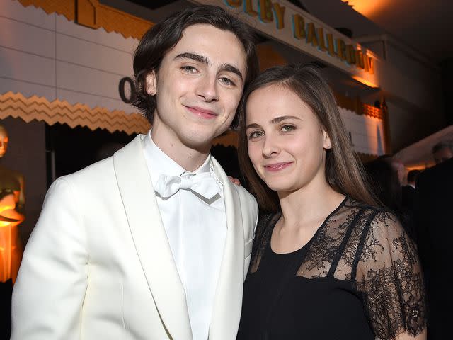 <p>Kevork Djansezian/Getty</p> Timothee Chalamet and Pauline Chalamet attend the 90th Annual Academy Awards Governors Ball on March 4, 2018 in Hollywood, California.