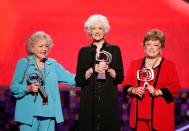 <p>In 2008, White, Arthur, and McClanahan reunited on stage to accept the Pop Culture Award during the TV Land Awards show. McClanahan passed away about two years later, and <a href="https://people.com/celebrity/betty-white-rue-mcclanahans-death-hurts-more-than-i-ever-thought/" rel="nofollow noopener" target="_blank" data-ylk="slk:White said;elm:context_link;itc:0;sec:content-canvas" class="link ">White said</a>, "Rue was a close and dear friend. I treasure our relationship. It hurts more than I ever thought it would, if that’s even possible."<br></p>