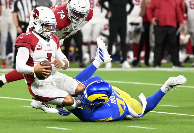 Los Angeles, California January 17, 2022: Rams linebacker Von Miller sacks Cardinals quarterback Kyler Murray.