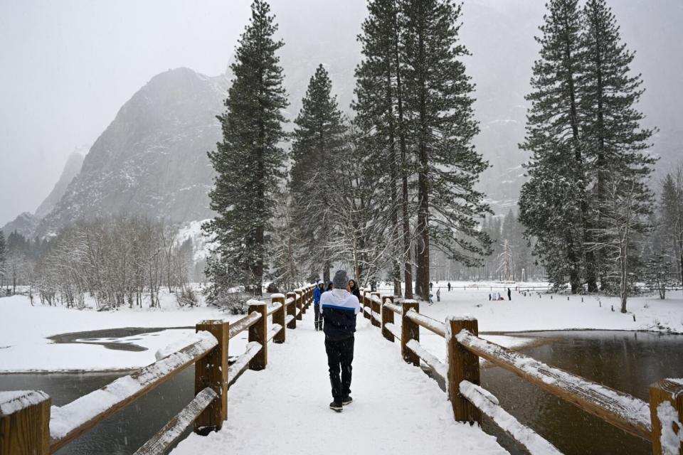 Snow blankets Yosemite National Park.