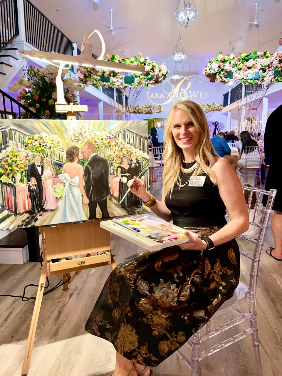 “When I get to the wedding I know exactly what I’m going after, and I only need a handful of photos because I know the exact moment. Then I can relax,” said live wedding portrait painter Heather Wolfe.