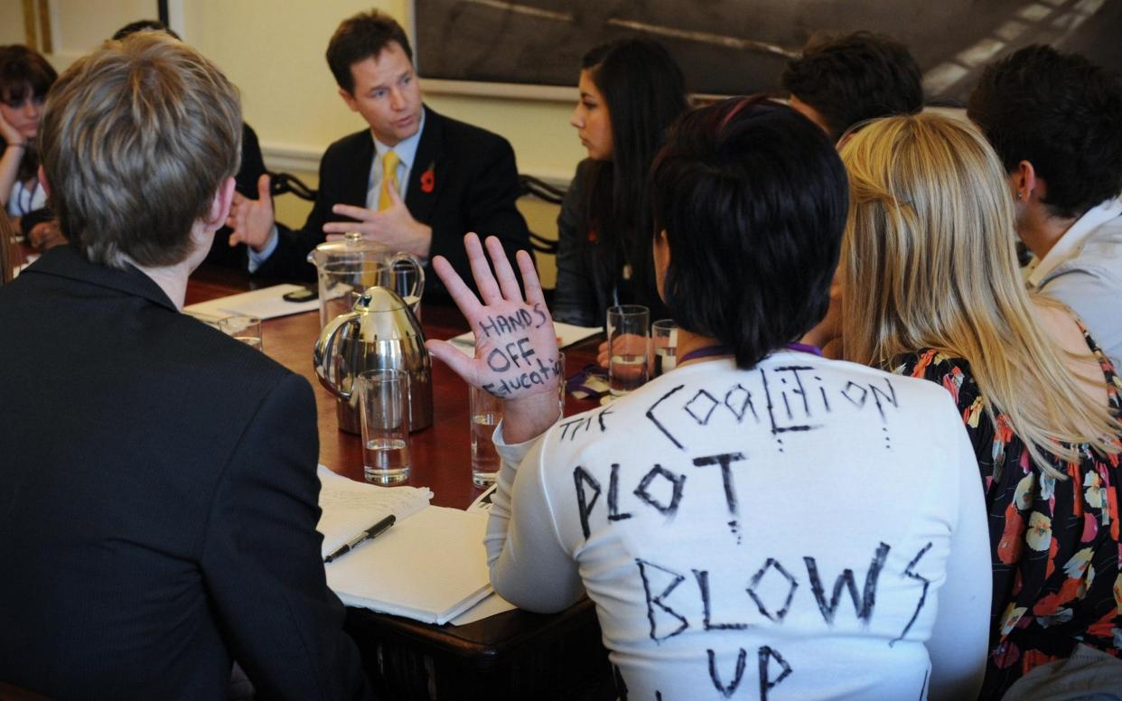 Nick Clegg speaks to student union leaders at the University of London - Stefan Rousseau/PA