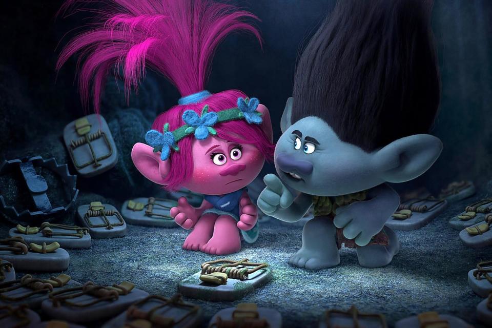 TROLLS, from left: Poppy (voice: Anna Kendrick), Branch (voice: Justin Timberlake), 2016. TM &