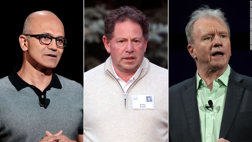 Microsoft CEO Satya Nadella, Activision CEO Bobby Kotick and Sony Gaming CEO Jim Ryan are all expected to testify. - Drew Angerer/Kevin Dietsch/Alex Wong/Getty Images