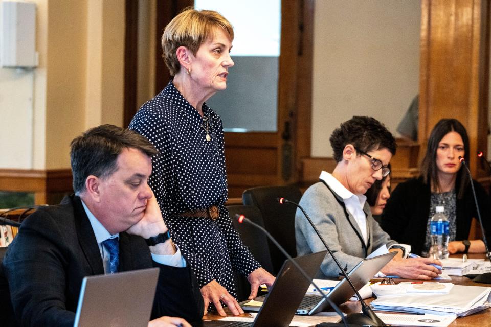 Dallas County Attorney Jeannine Ritchie speaks during a sentencing hearing for Gowun Park at the Dallas County Courthouse on Thursday in Adel.