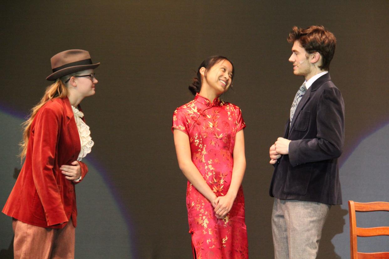 Perry High School students rehearse a scene from “Around the World in 80 Days."