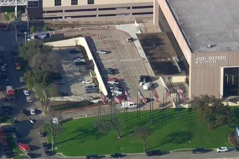 Television evangelist Joel Osteen’s Lakewood Church is seen in an aerial view after a shooting incident in Houston