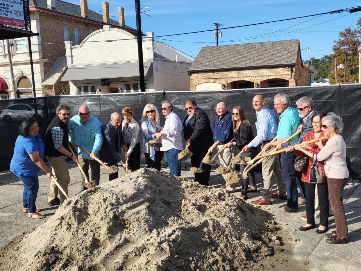 Terrebonne Parish and Houma Rotary Club members break ground on the Rotary Centennial Plaza on Wednesday, Nov. 30, 2022.