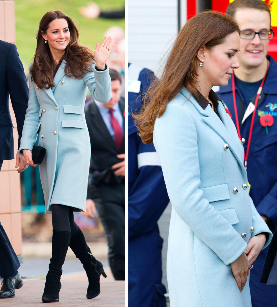 Duchess of Cambridge gives glimpse of baby bump in baby blue dress