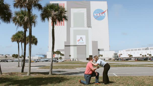 PHOTO: Brooke Weber and Jared Merenuk get engaged at NASA's Kennedy Space Center in Florida.  (Courtesy of Brooke Weber and Jared Mernuk)