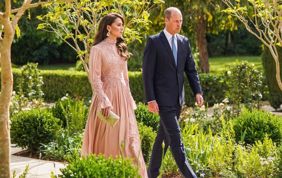 The Prince and Princess of Wales attending the royal wedding of Jordan's Crown Prince Hussein