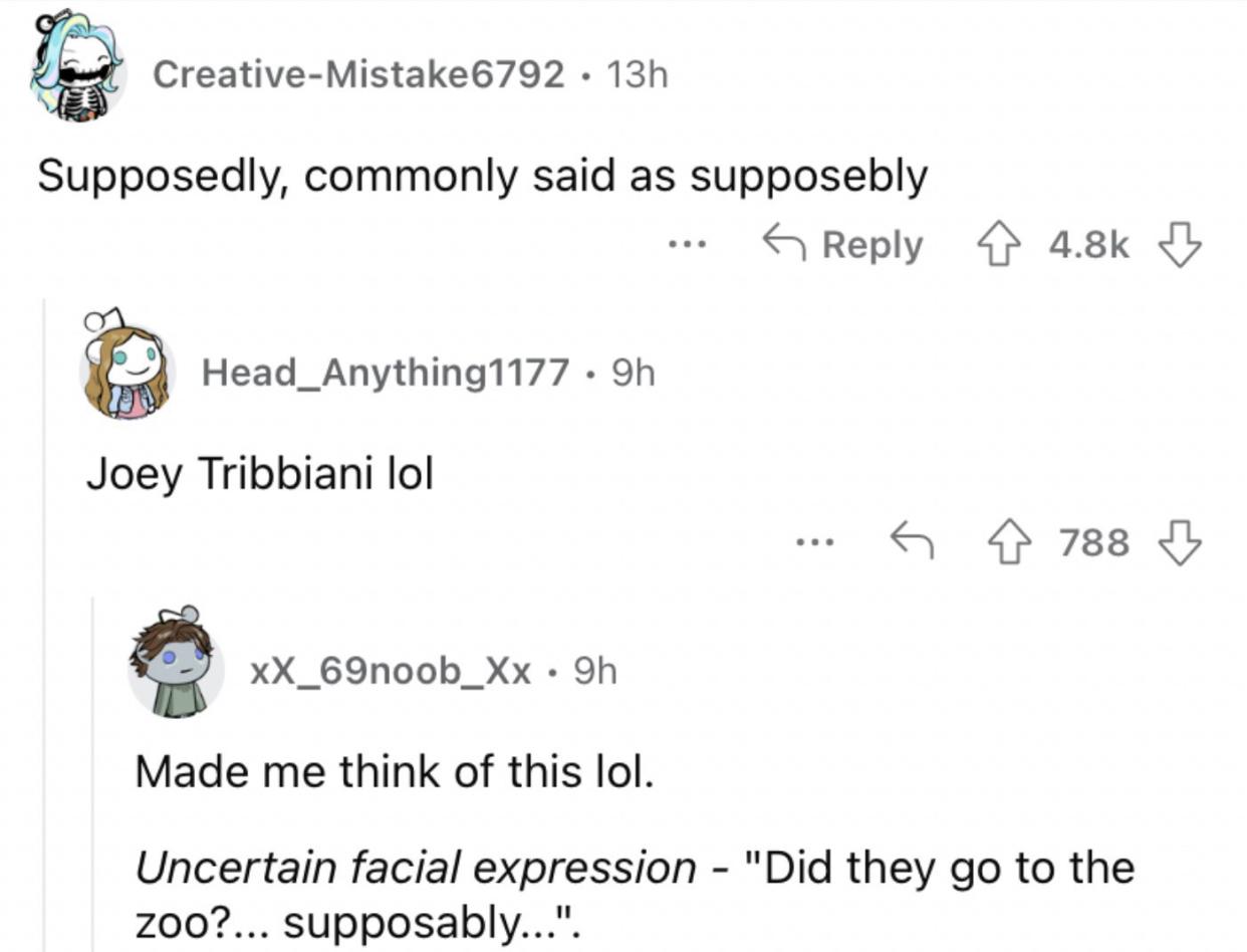 Reddit screenshot of someone mispronouncing "supposedly."