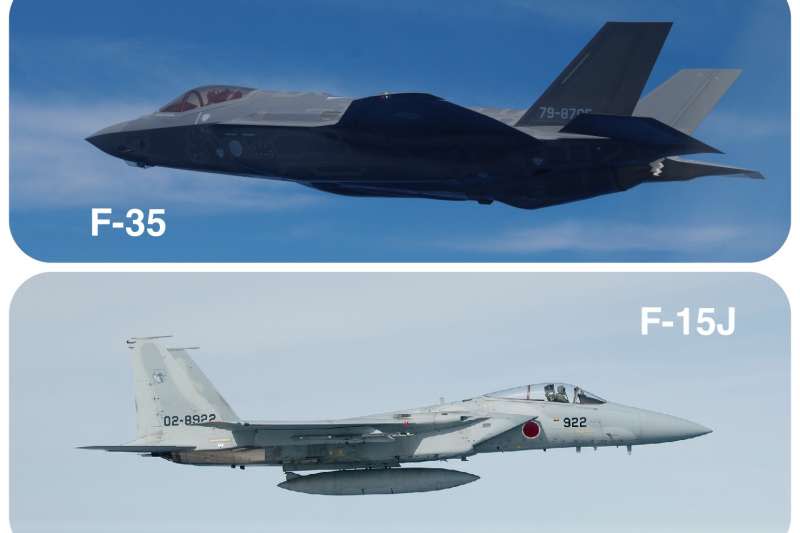 日本航空自衛隊的兩款主力戰機：F-35與F-15J。（航空自衛隊官網）