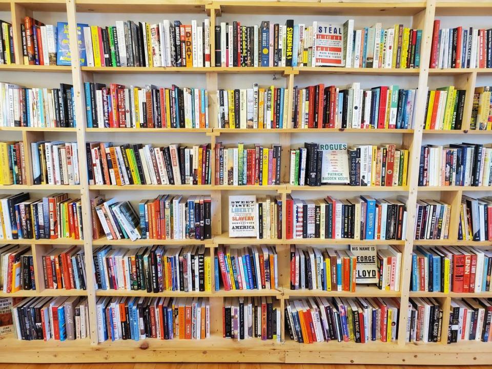 A display of books at So&So Books in Raleigh.