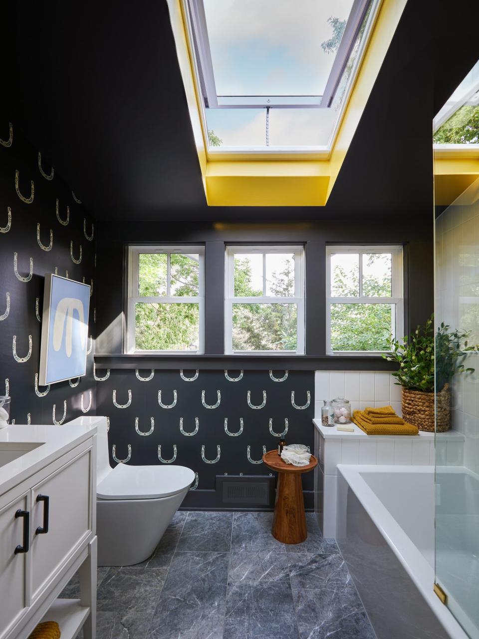 Built by Louisville’s Twin Spires Remodeling and decked out by HGTV interior designer Brian Patrick Flynn, the house is part of the HGTV Urban Oasis 2023 sweepstakes. Pictured here is the guest bathroom.