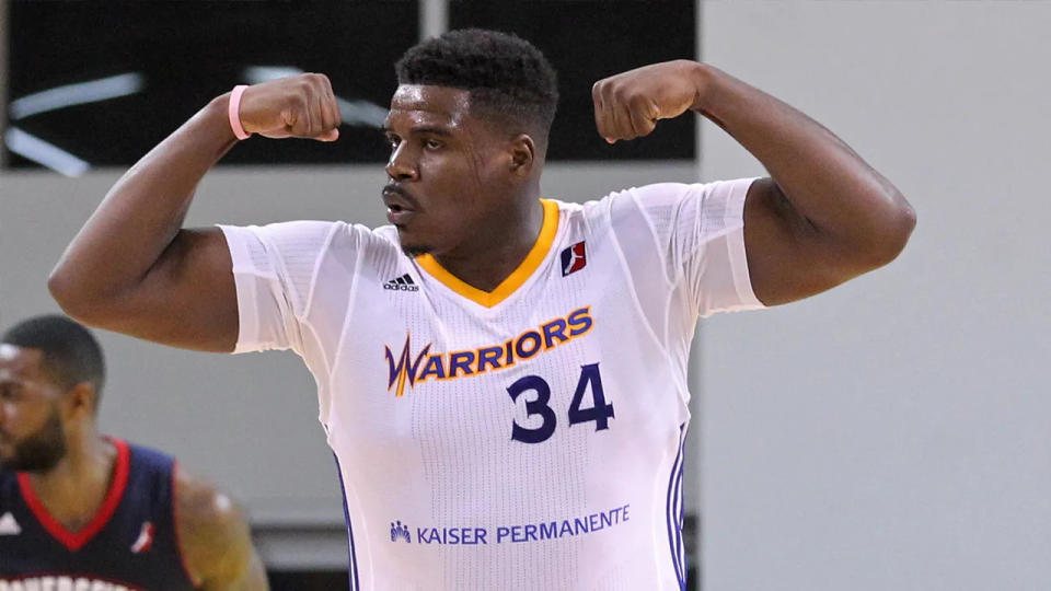 Anthony Vereen celebrates scoring a basket while playing for the Santa Cruz Warriors in 2015. Vereen played four G League seasons, from 2011 to 2016.