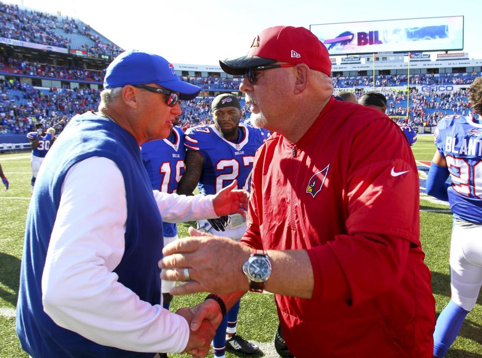 Bills coach Rex Ryan and Cardinals coach Bruce Arians (AP)