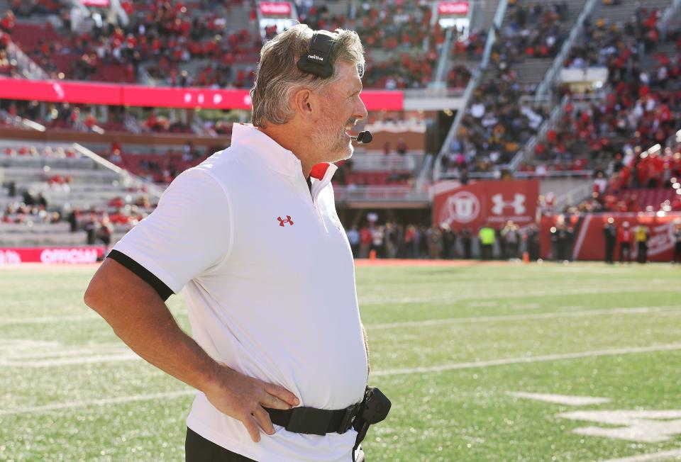 Utah Utes head coach Kyle Whittingham watches the game with the California Golden Bears in Salt Lake City on Saturday, Oct. 14, 2023. Utah won 34-14. | Jeffrey D. Allred, Deseret News