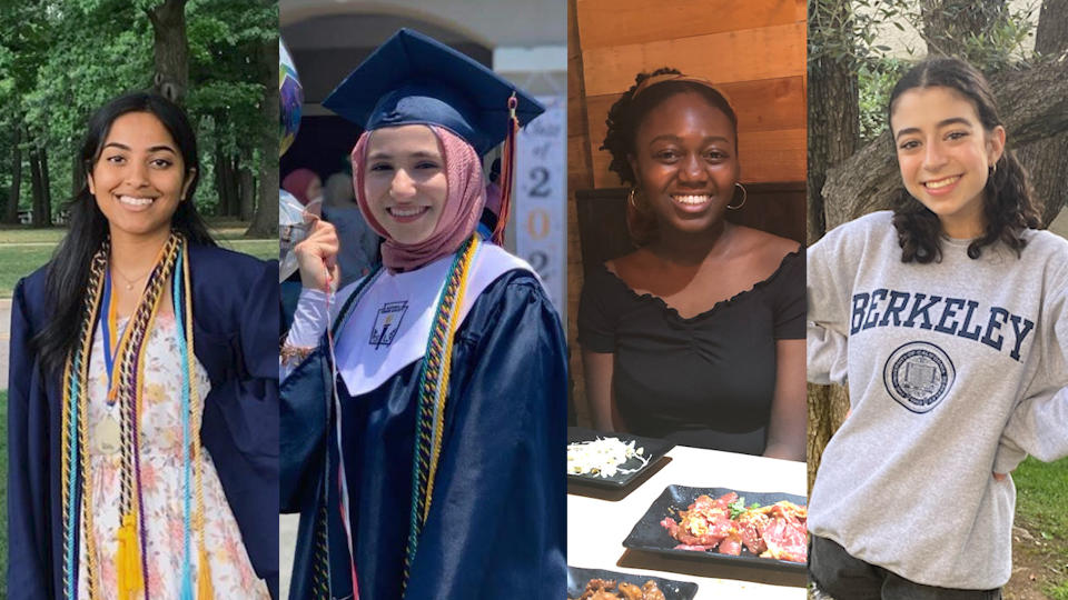 College freshmen and Built by Girls community members, from left: Shehneel Ashraf, Ethar Hussein, Olamide Babayeju and Olivia Kris. (Photo collage by Yahoo Life)