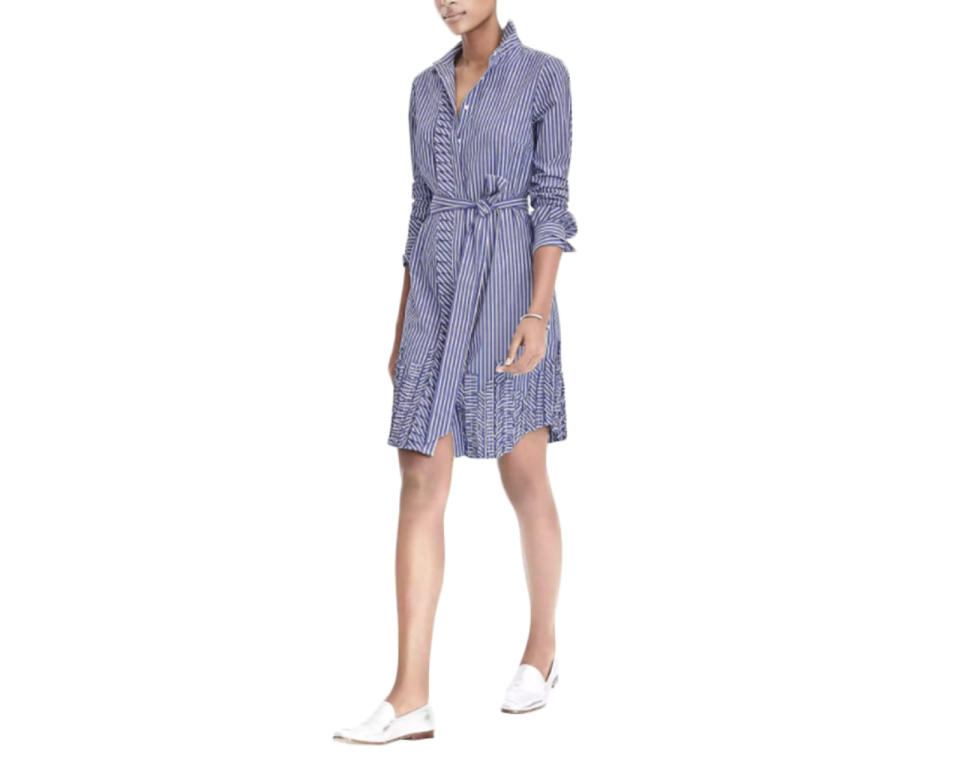 Banana Republic Ruffle Trim Stripe Shirt Dress