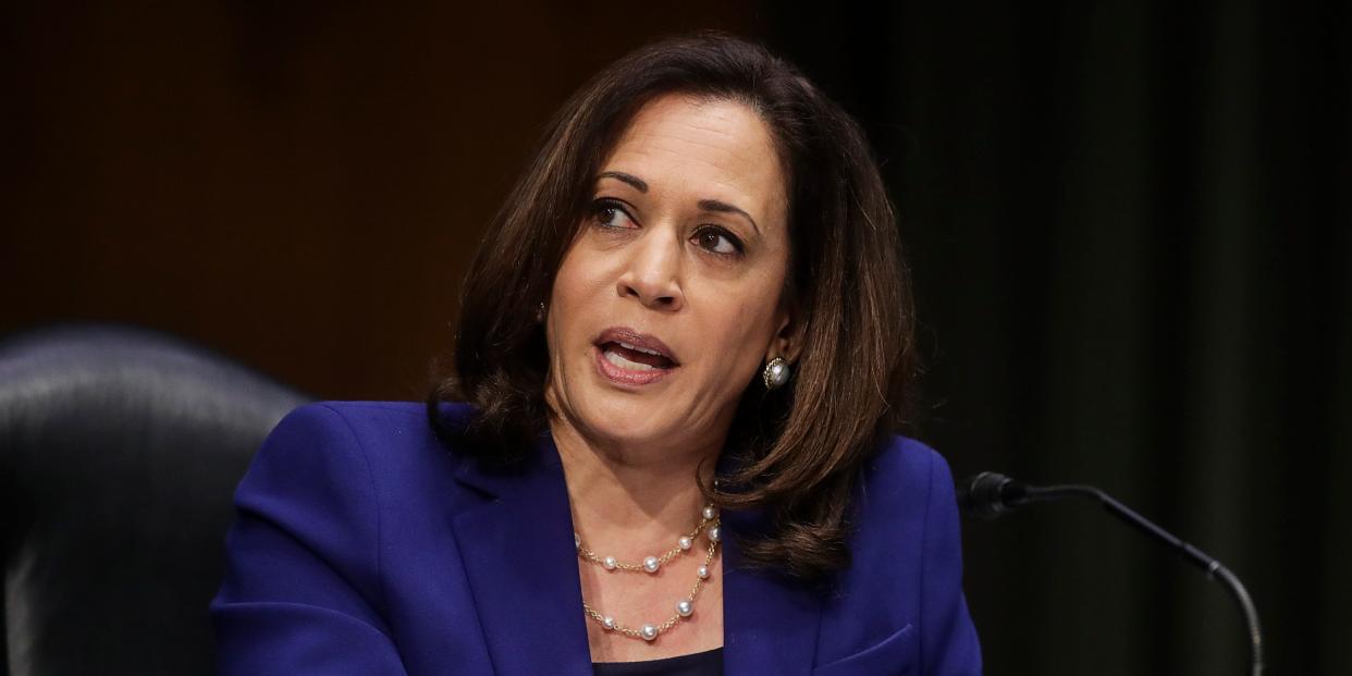 Sen. Kamala Harris, D-Calif., speaks during a Senate Judiciary Committee hearing on police use of force and community relations on on Capitol Hill, Tuesday, June 16, 2020 in Washington. (Jonathan Ernst/Pool via AP)