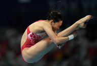 Wang Han of China competes in women's diving 3m springboard final at the Tokyo Aquatics Centre at the 2020 Summer Olympics, Sunday, Aug. 1, 2021, in Tokyo, Japan. (AP Photo/Dmitri Lovetsky)