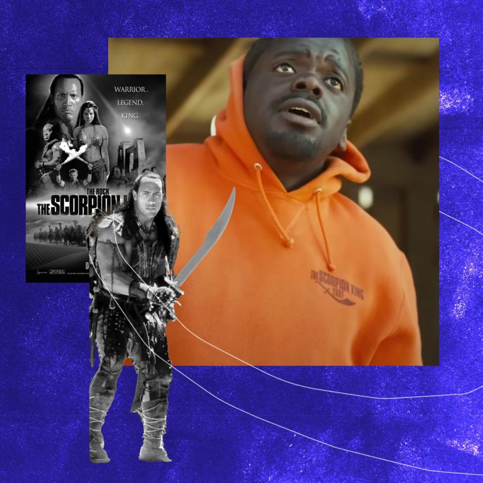 <div class="inline-image__caption"><p>OJ (Daniel Kaluuya) sports his old crew swag from <em>The Scorpion King</em>.</p></div> <div class="inline-image__credit">Photo Illustration by Luis G. Rendon/The Daily Best/Universal/Everett</div>