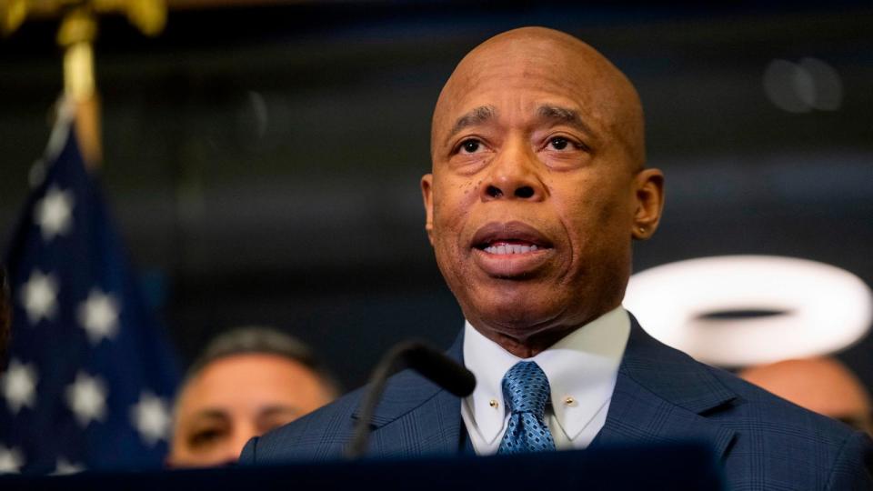 PHOTO: Mayor Eric Adams speaks during a news conference at the New York City Emergency Management Department, on April 5, 2024, in New York.  (Brittainy Newman/AP)