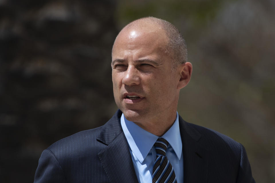 Attorney Michael Avenatti arrives at federal court Monday, April 1, 2019, in Santa Ana, Calif. Avenatti appeared in federal court on charges he fraudulently obtained $4 million in bank loans and pocketed $1.6 million that belonged to a client. (AP Photo/Jae C. Hong)