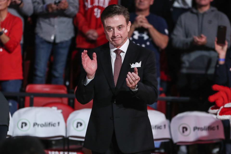 St. John's men's basketball head coach Rick Pitino, shown during a home game in November, says his team is "going to win the Big East. ... It’s just not going to be this year."