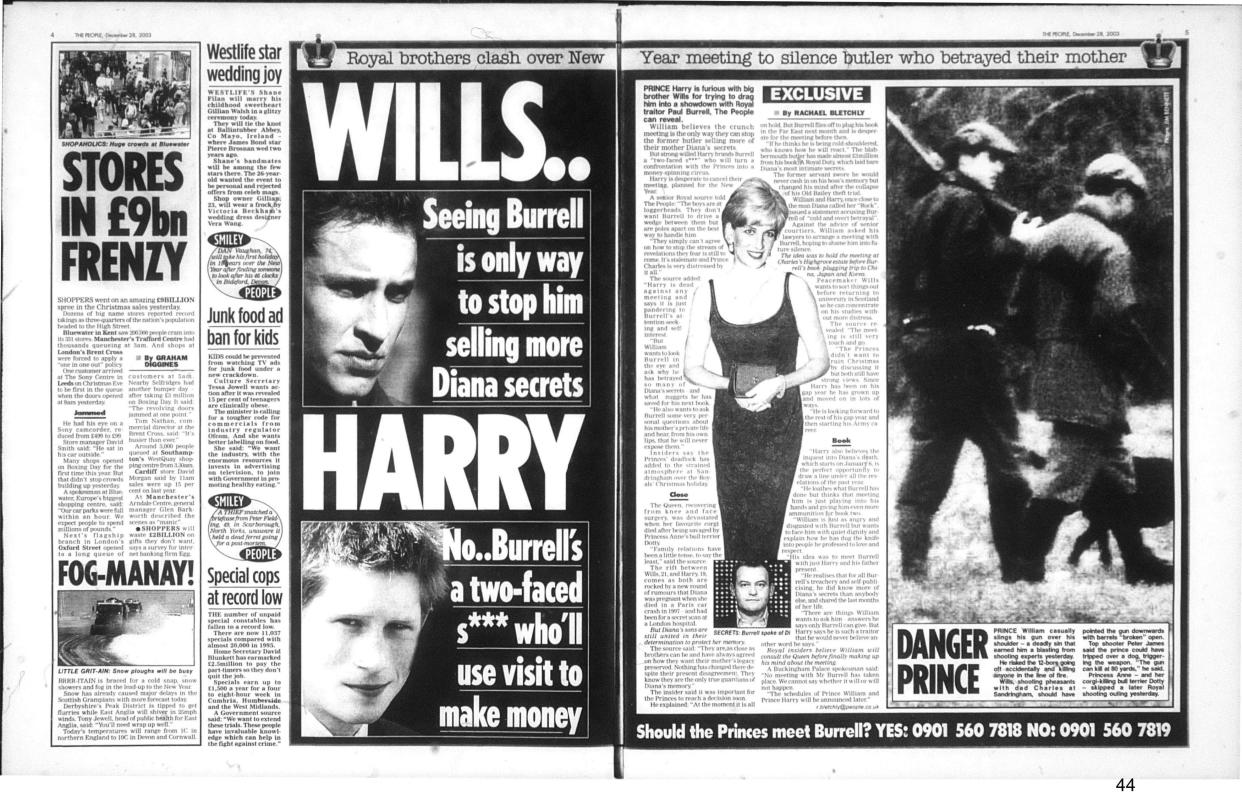 A 2003 article in The People focused on a potential meeting between Harry, William and Paul Burrell (Court handout/PA Wire)
