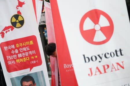 A South Korean man attends an anti-Japan rally near the Japanese embassy in Seoul