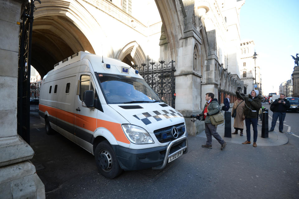 The prison van containing Black cab rapist John Worboys leaves the Royal Courts of Justice in London following a High Court appearance where two of his victims have been given the go-ahead to challenge the decision to release him from prison.