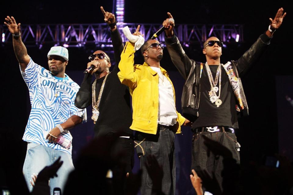 Rappers 50 Cent, Kanye West, P. Diddy, and Jay Z perform onstage during Screamfest '07 at Madison Square Garden (Getty Images)