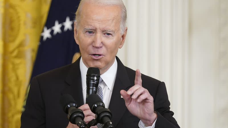 President Joe Biden speaks during a Nowruz celebration in the East Room of the White House, Monday, March 20, 2023, in Washington. Biden issued his first veto Monday, to protect a rule that allows pension plan managers to consider social issues when they make investment decisions. 