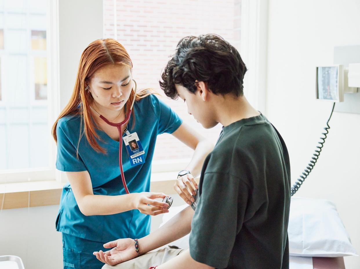 Registered nurse and a patient