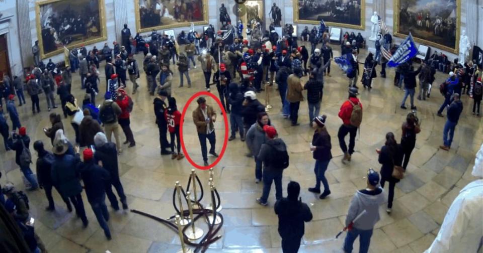 Weibling appears in the red circle in this image from surveillance video recorded inside the Capitol Rotunda on Jan. 6, according to an affidavit filed by the FBI. (Photo: FBI)