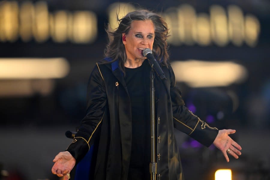 Ozzy Osbourne performs at half time during a Los Angeles Rams, Buffalo Bills game during an NFL football game Thursday, Sept. 8, 2021, in Inglewood, Calif. (AP Photo/John McCoy)